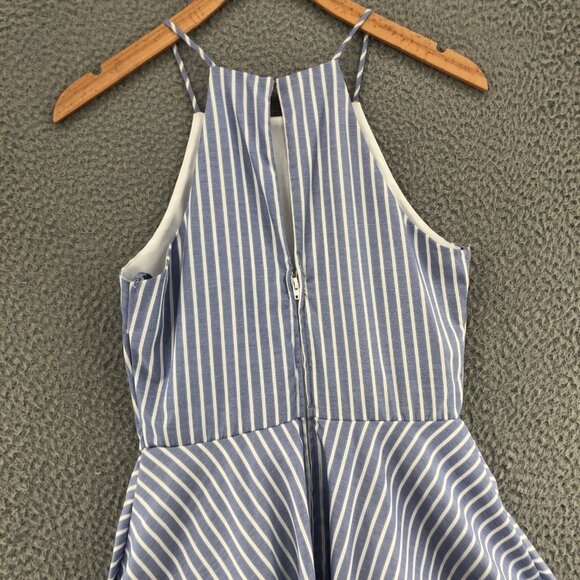 Jodi Kristopher Dress Womens 3 Blue Stripe Mini Fit & Flare Full Floral Applique - Picture 4 of 12